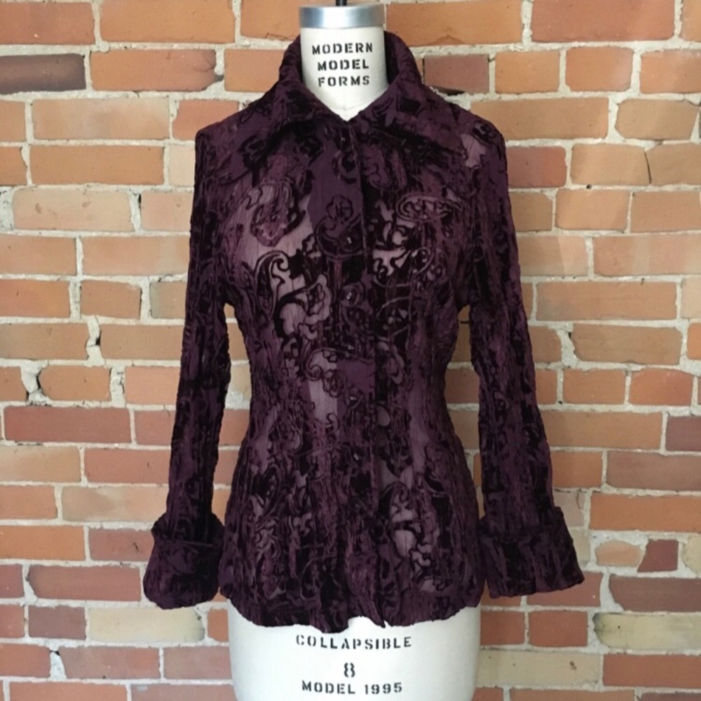 Velvet transparent deep Purple Button-Down Shirt from Designer Annie Thompson